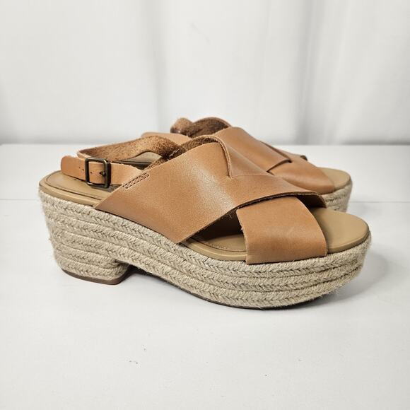 Soludos Women Shoes Leather Sandals Espadrille Wedge Tan Size 8 1820 Boho - Picture 1 of 10